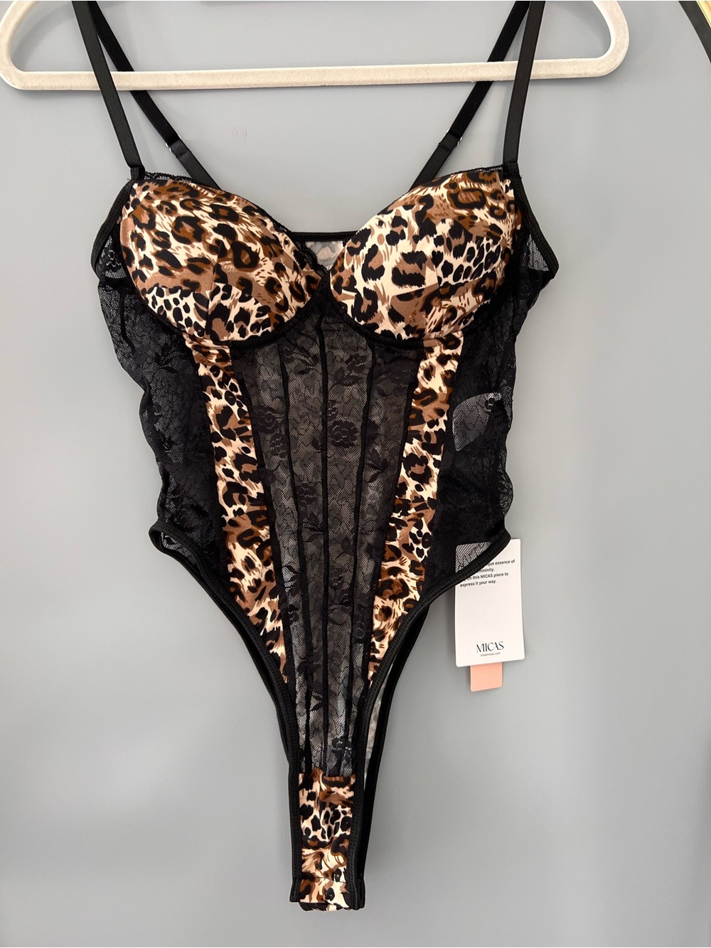 Leopard Lace Chemise Bodysuit - Black & Brown